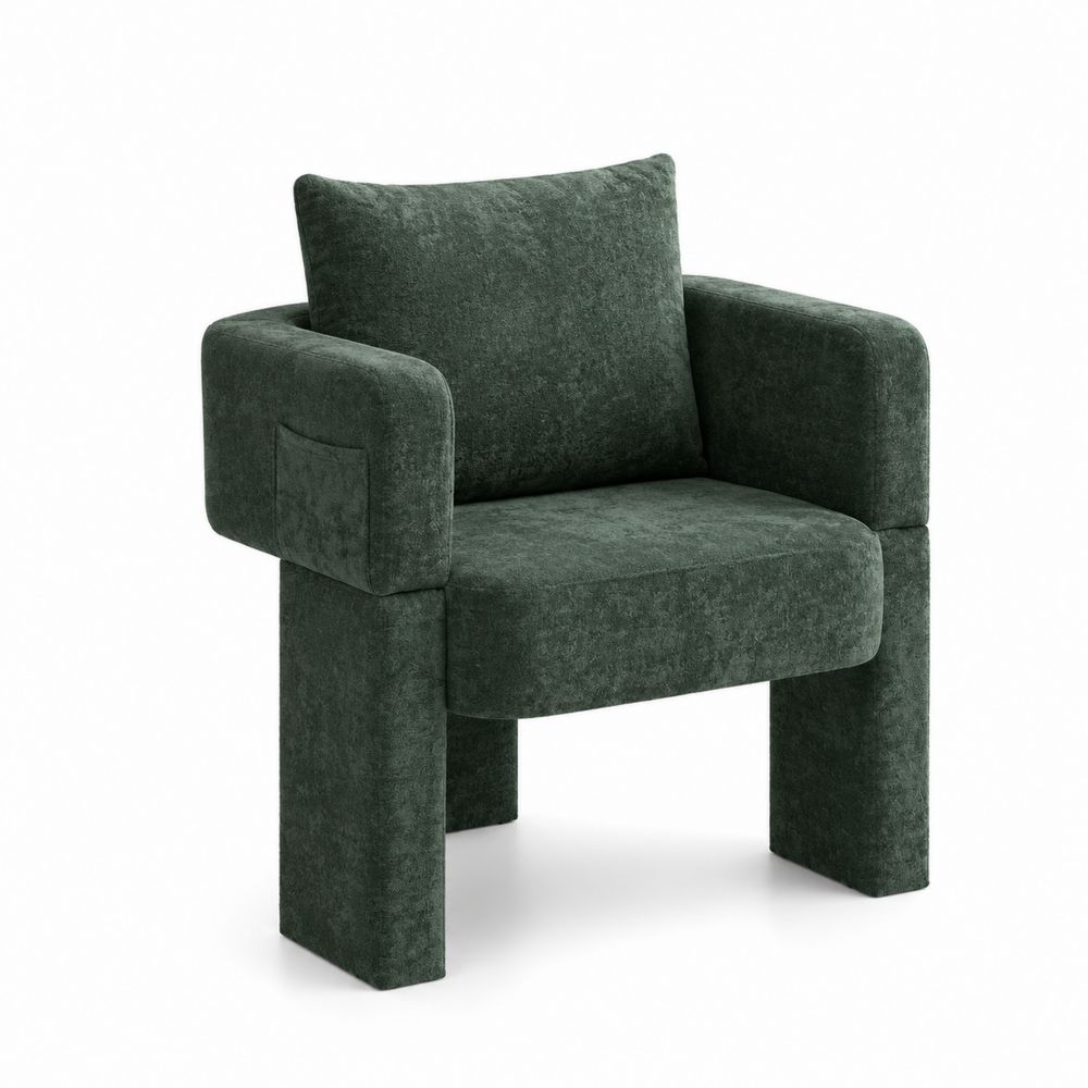 Fauteuil en velours vert avec cadre en bois
