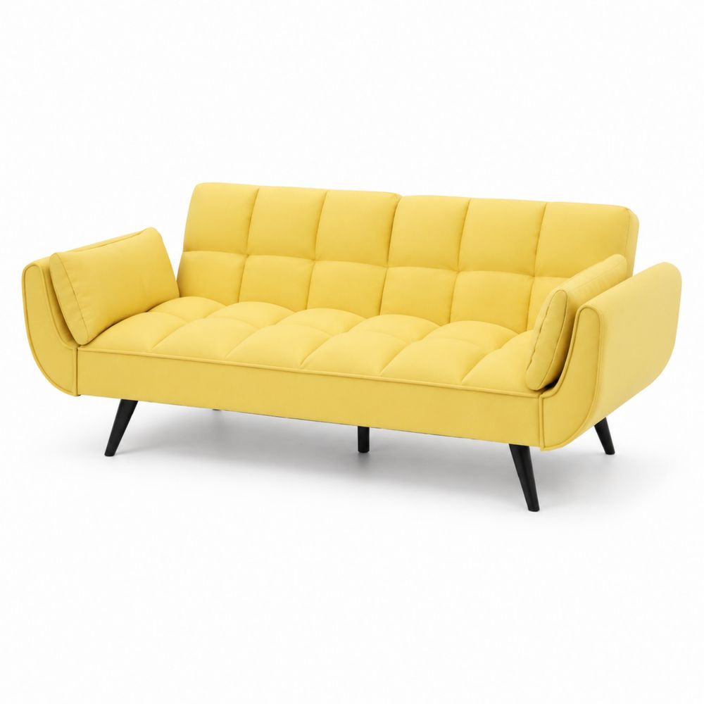 Canapé 3 places en tissu polyester avec pieds bois Jaune