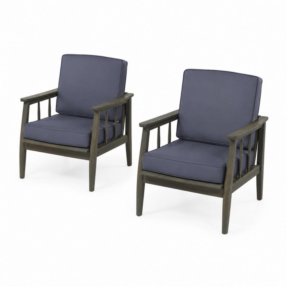 Lot de 2 chaises en bois avec coussins en polyester Bleu