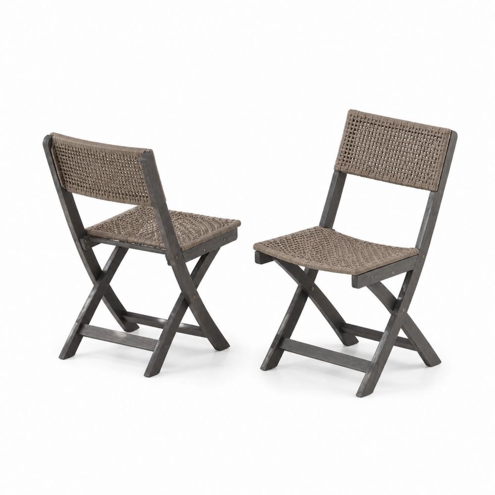 Chaises pliantes en bois d'acacia et résine tressée marron, lot de 2