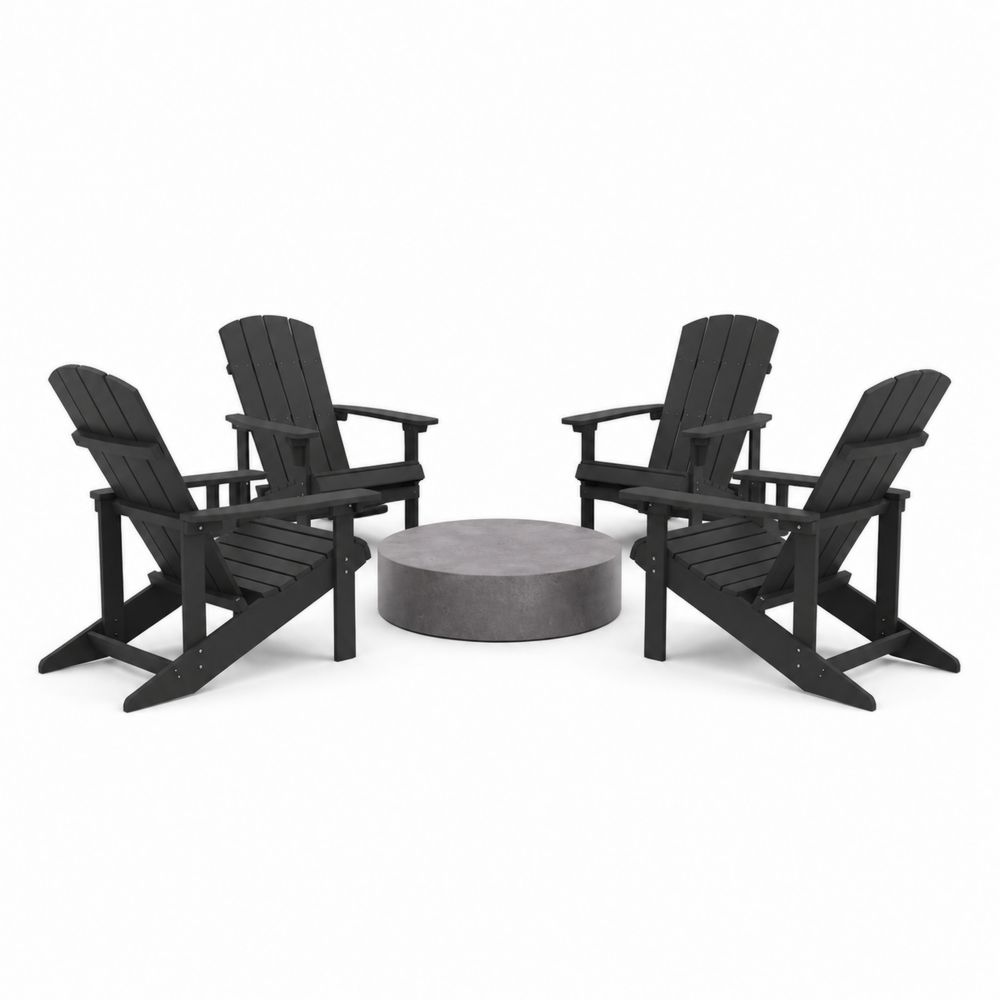 Ensemble de chaises Adirondack noires avec table basse en béton