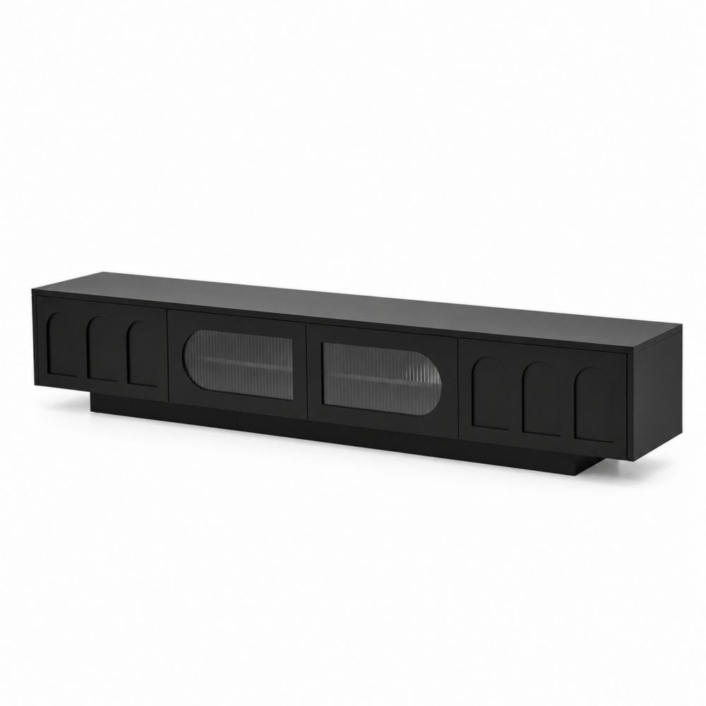 Meuble TV en MDF avec verre cannelé noir 180x40x45 cm