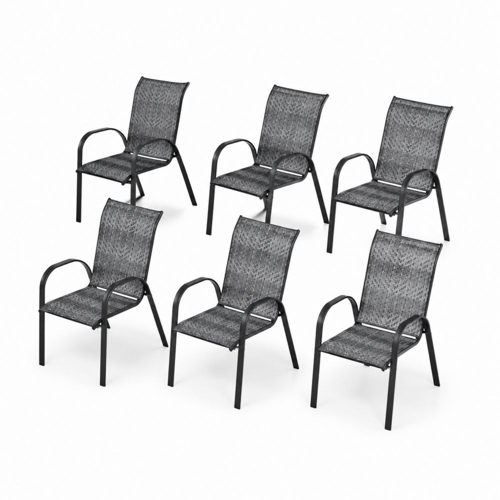 Set de 6 chaises de jardin en métal avec tissu maillagé Noir