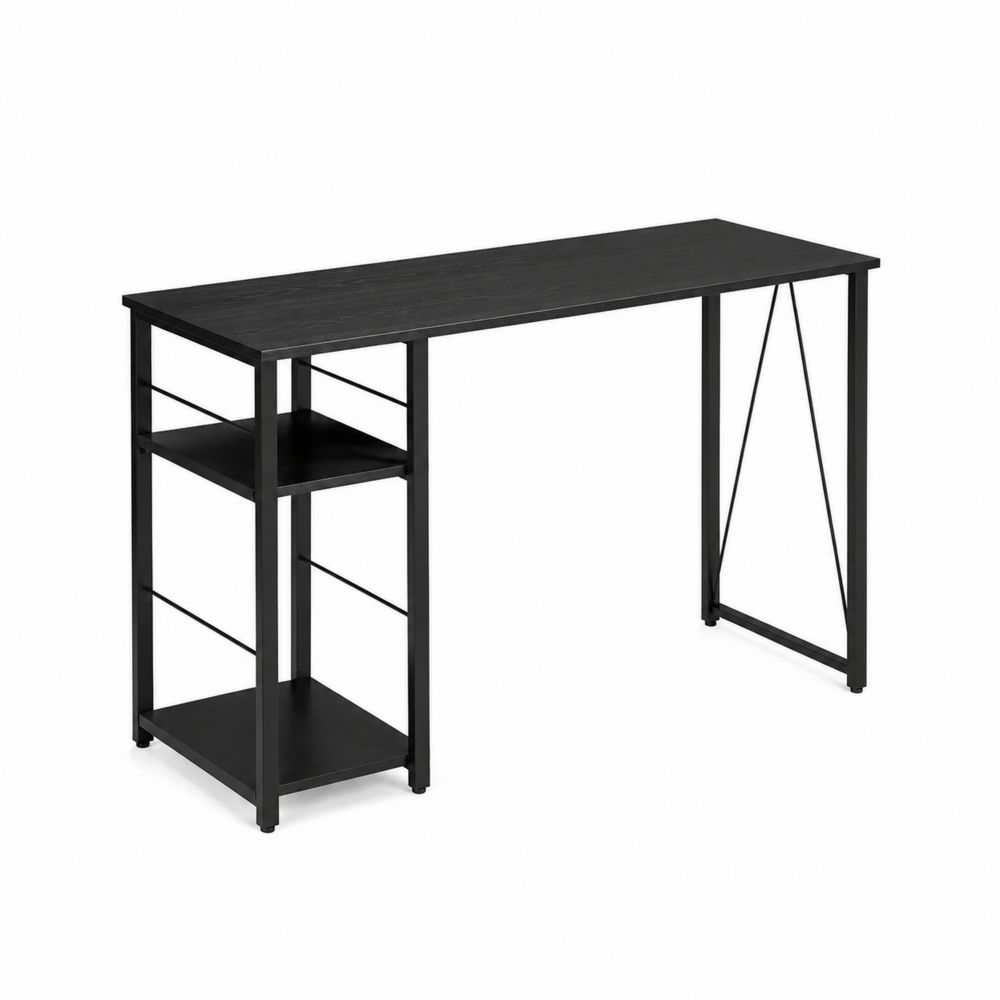 Bureau rectangulaire en métal et bois noir avec étagères 120x40x74 cm