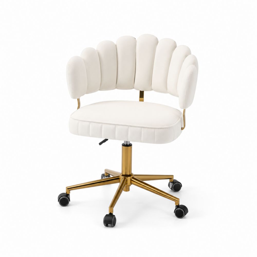 Chaise de bureau pivotante réglable en velours Beige et métal Doré