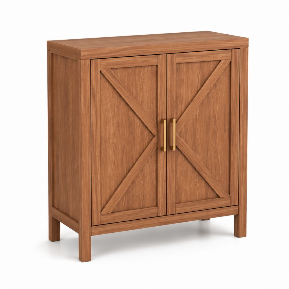 Buffet en bois de chêne brun avec portes à croisillons 90x40x100 cm