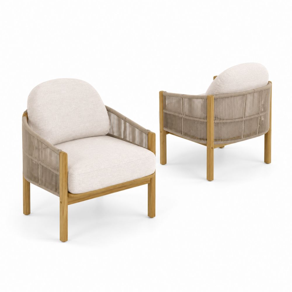 Lot de 2 fauteuils extérieurs en bois et cordage, Beige