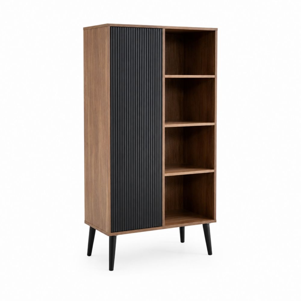 Armoire de rangement en bois et métal avec porte rainurée