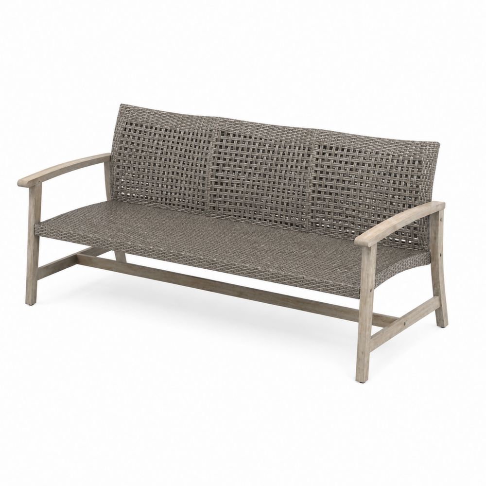 Banc en bois et osier synthétique gris