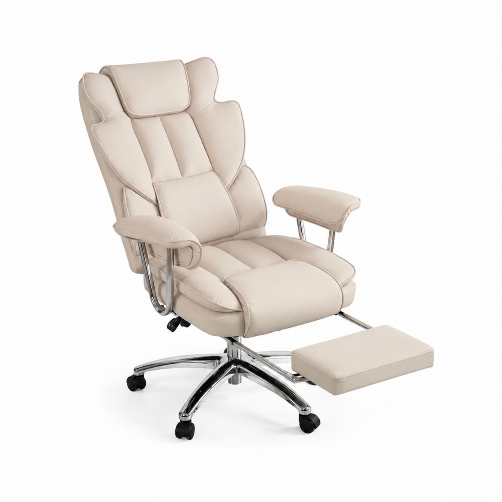 Chaise de bureau à inclinable avec repose-pieds en cuir synthétique Beige