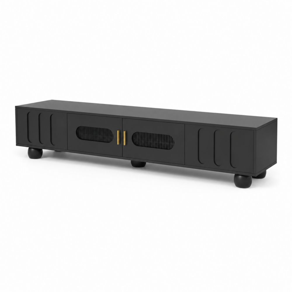 Meuble TV en bois noir avec poignées dorées 180x40x45 cm