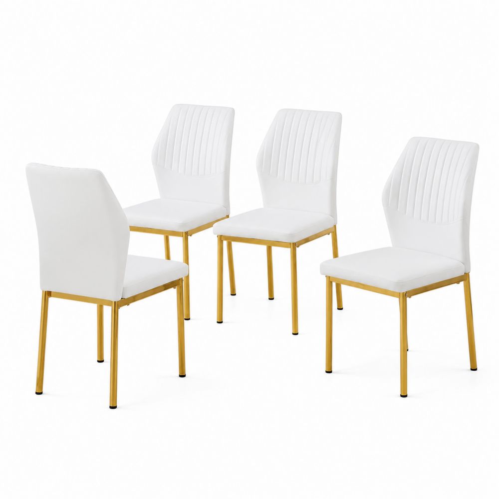 Lot de 4 chaises de salle à manger en cuir PU blanc avec cadre en métal doré
