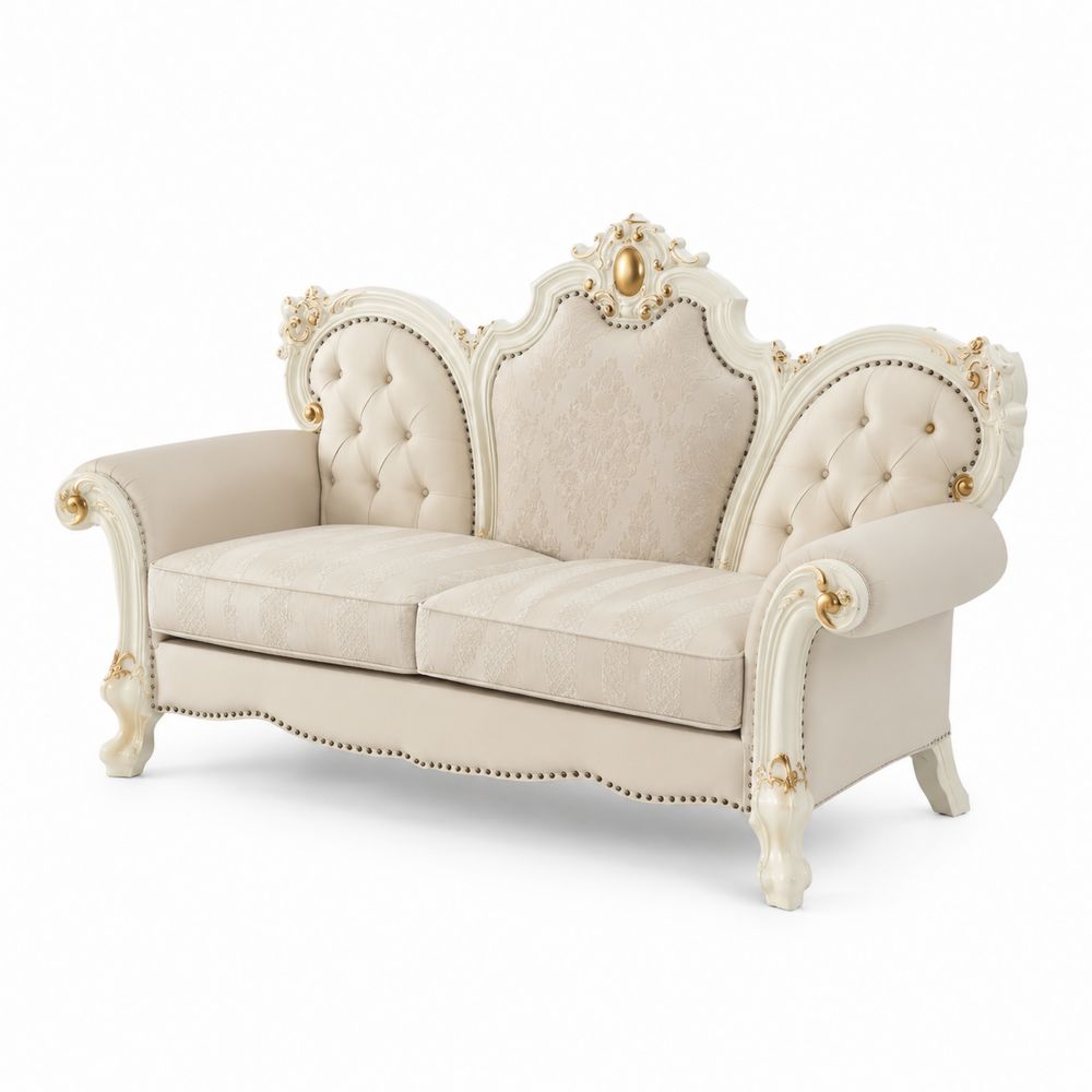 Canapé Baroque 3 Places Bois et Tissu Crème