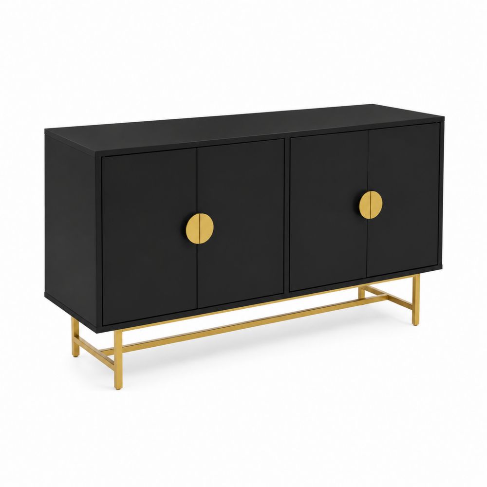 Buffet rectangulaire en bois noir avec pieds en métal doré, 160 cm