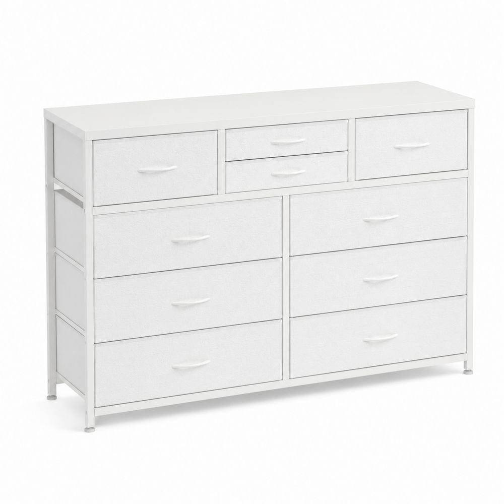 Commode en bois et tissu blanc avec 9 tiroirs 113x30x78 cm