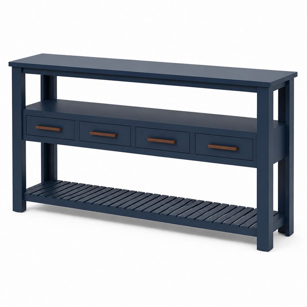 Console en bois avec tiroirs et étagères 150x35x80 cm