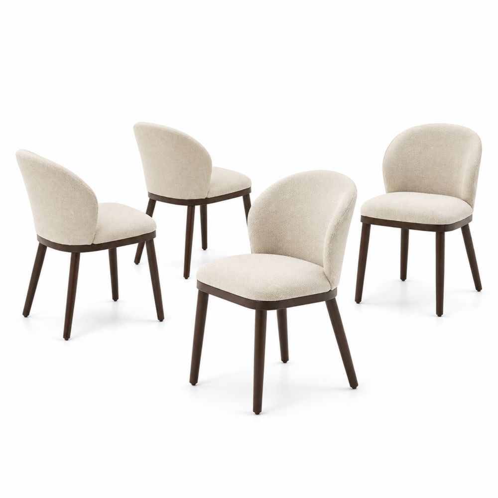 Set de 4 chaises en tissu polycoton avec pieds en bois massif
