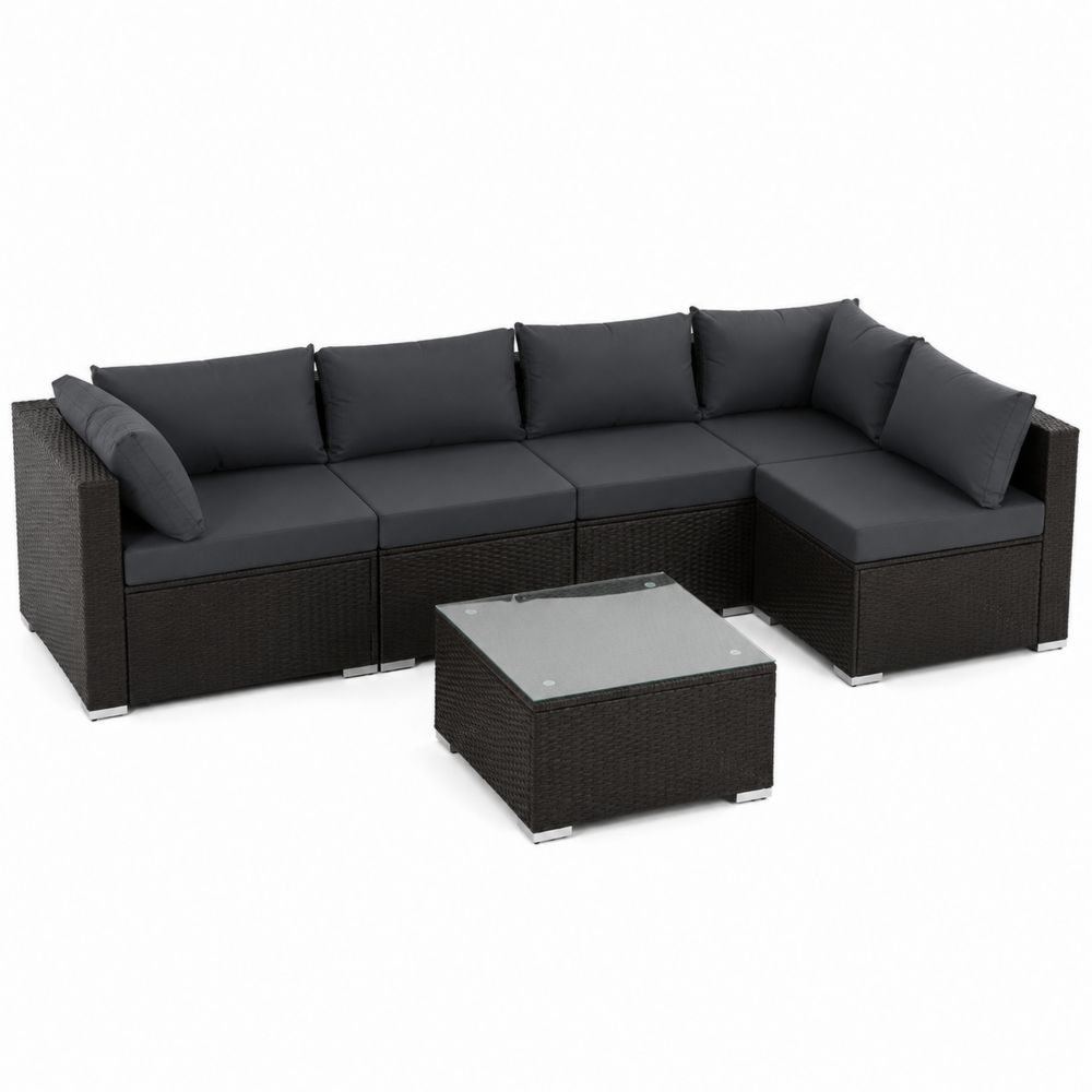Ensemble de salon en rotin avec table en verre