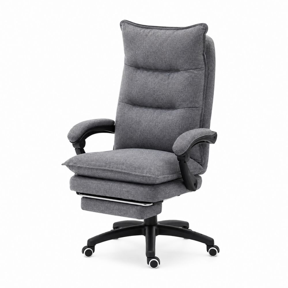Chaise de bureau en tissu polyester gris avec repose-pieds