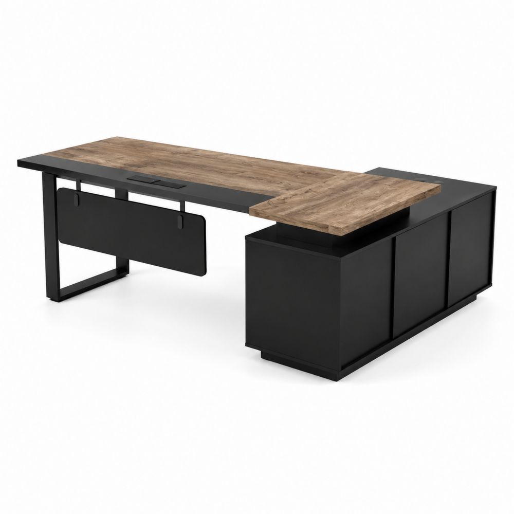 Bureau d'angle en bois massif et métal noir