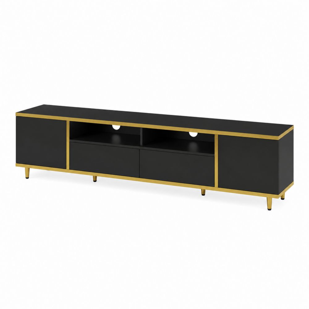 Meuble TV rectangulaire 180x40x50 cm MDF acier Noir/Doré