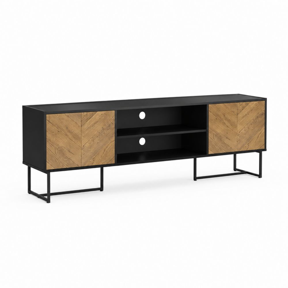 Meuble TV rectangulaire en métal et bois avec placage de chêne 180x40x50 cm