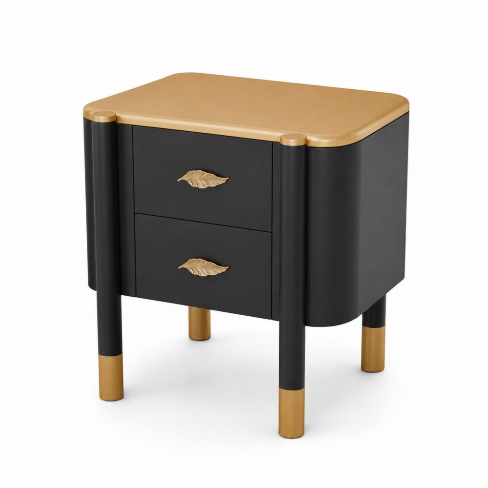 Table de chevet en bois et métal noir/doré
