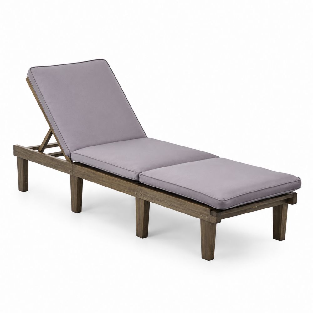 Chaise Longue en Bois d'Acacia avec Coussins en Polyester Gris