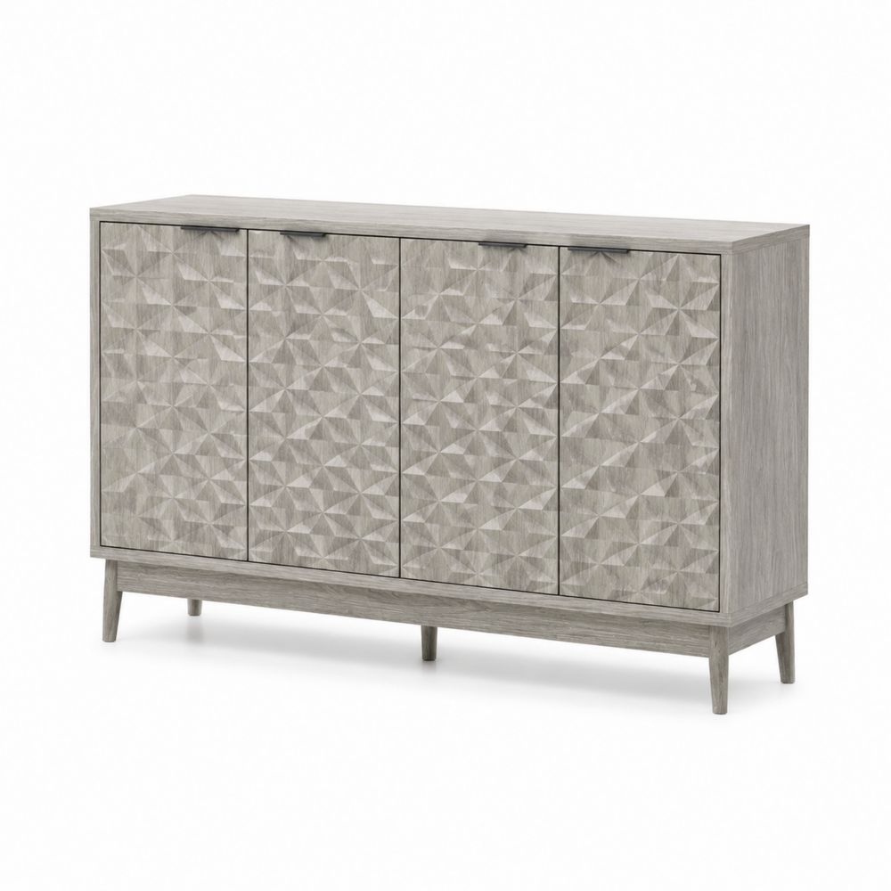 Buffet en bois avec portes texturées 160x40x90 cm Gris