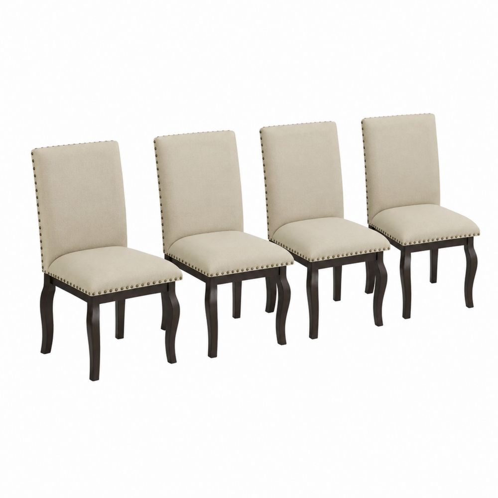 Ensemble de 4 chaises en bois avec revêtement en lin Beige
