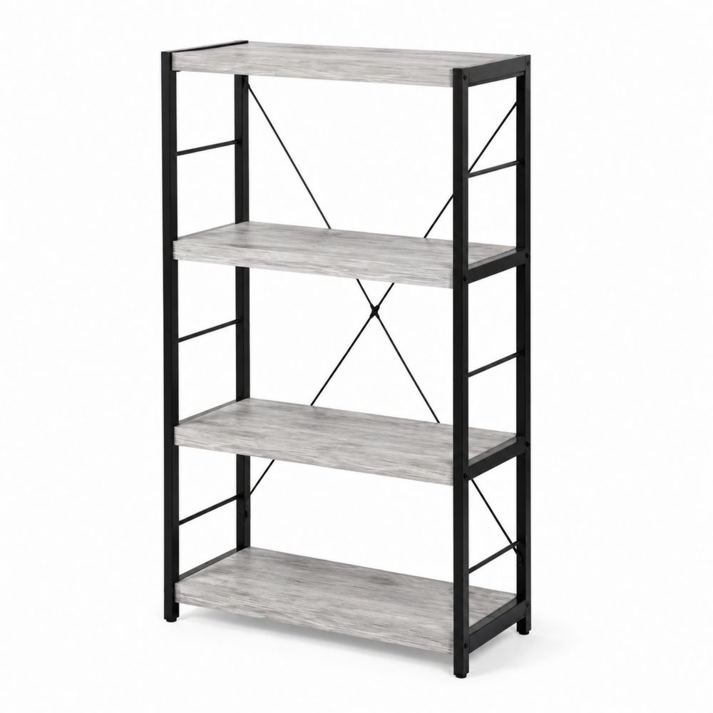 Étagère en métal et bois 4 niveaux Noir et Gris 120x60x30cm