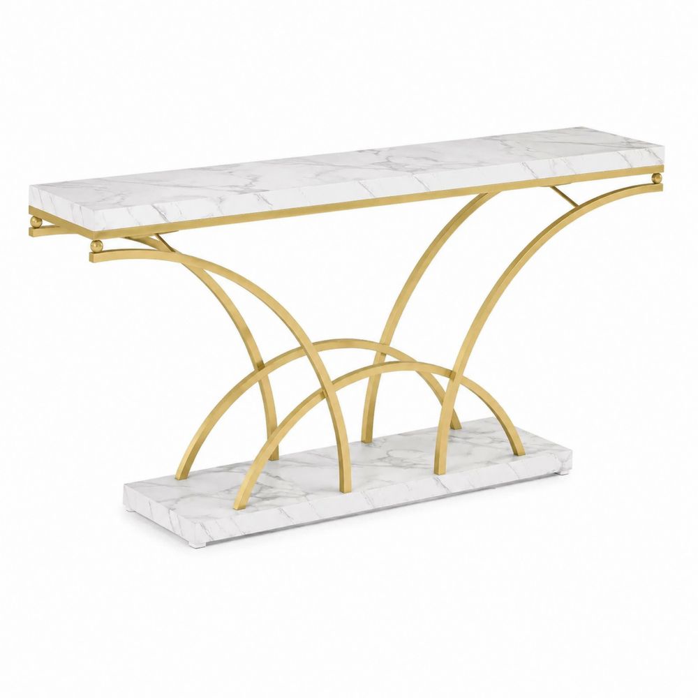 Console en marbre et métal doré, 120x30x80 cm, Blanc et Or