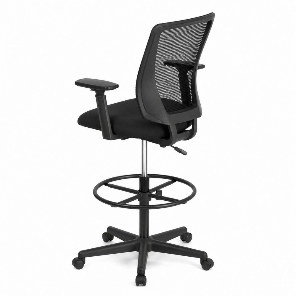 Chaise de Bureau Réglable en Maille Noir avec Repose-pieds