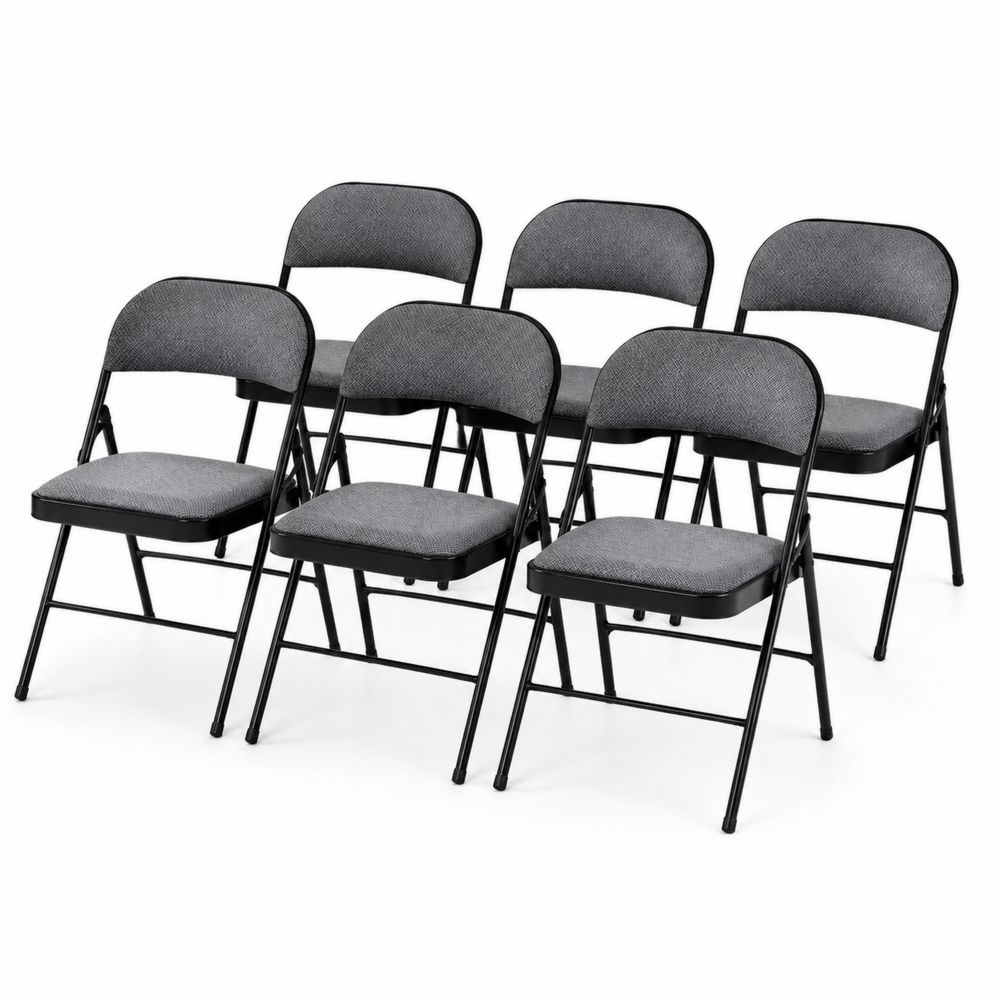 Lot de 6 chaises pliantes en métal et tissu Gris