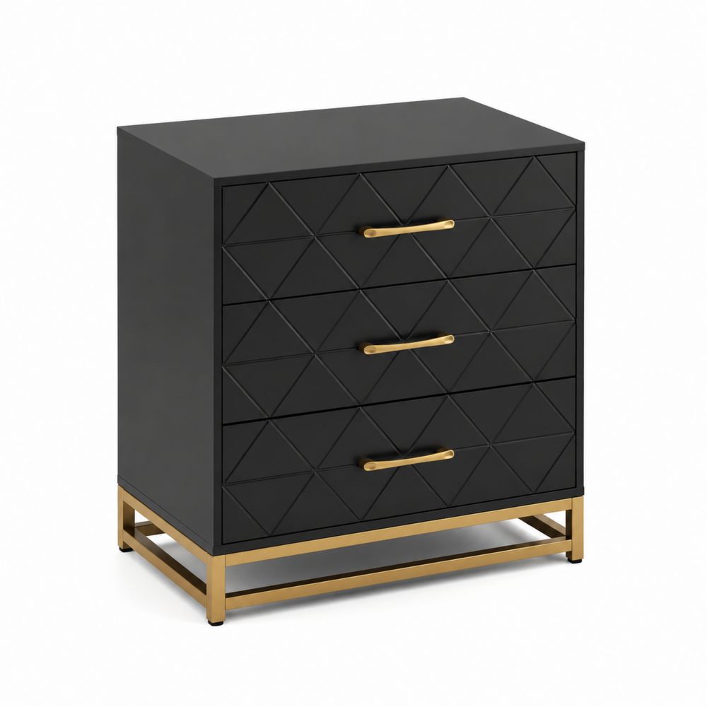 Commode en bois avec détails géométriques en métal doré 80x40x90 cm