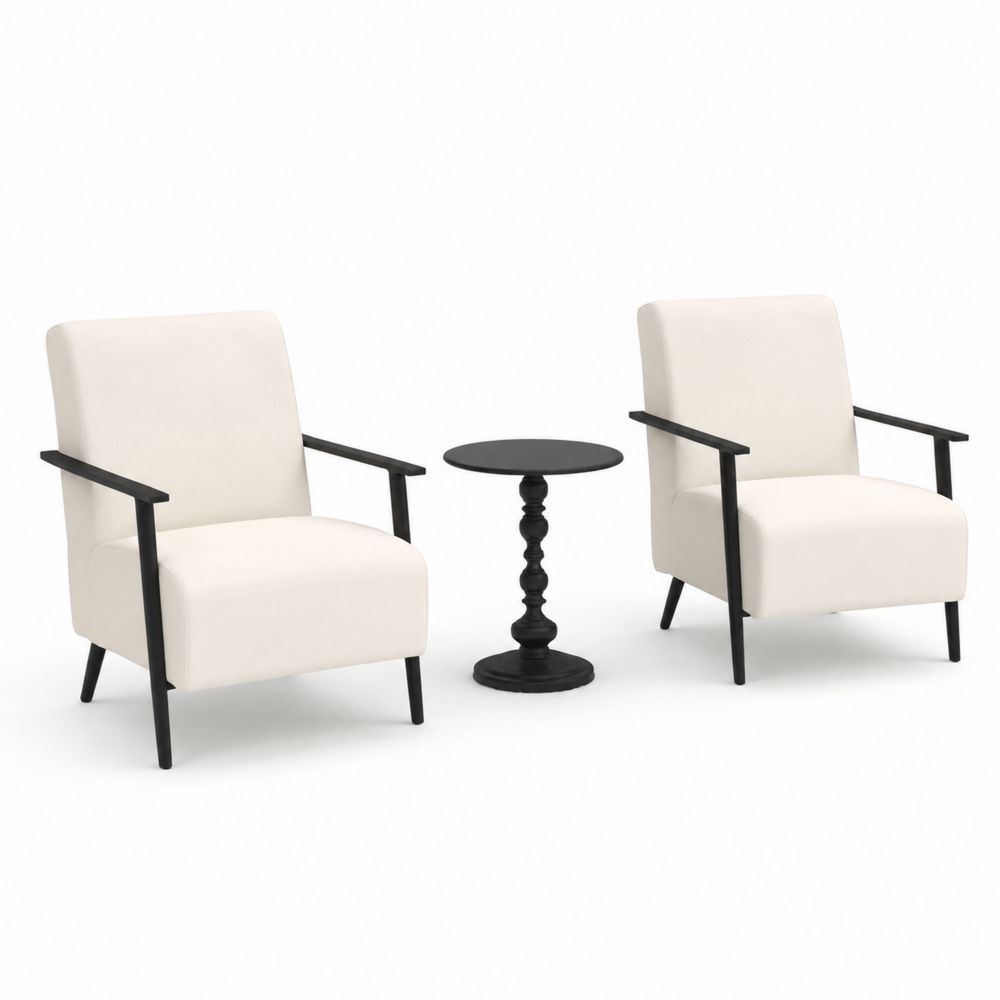 Ensemble de 2 fauteuils en tissu beige avec table d'appoint en bois
