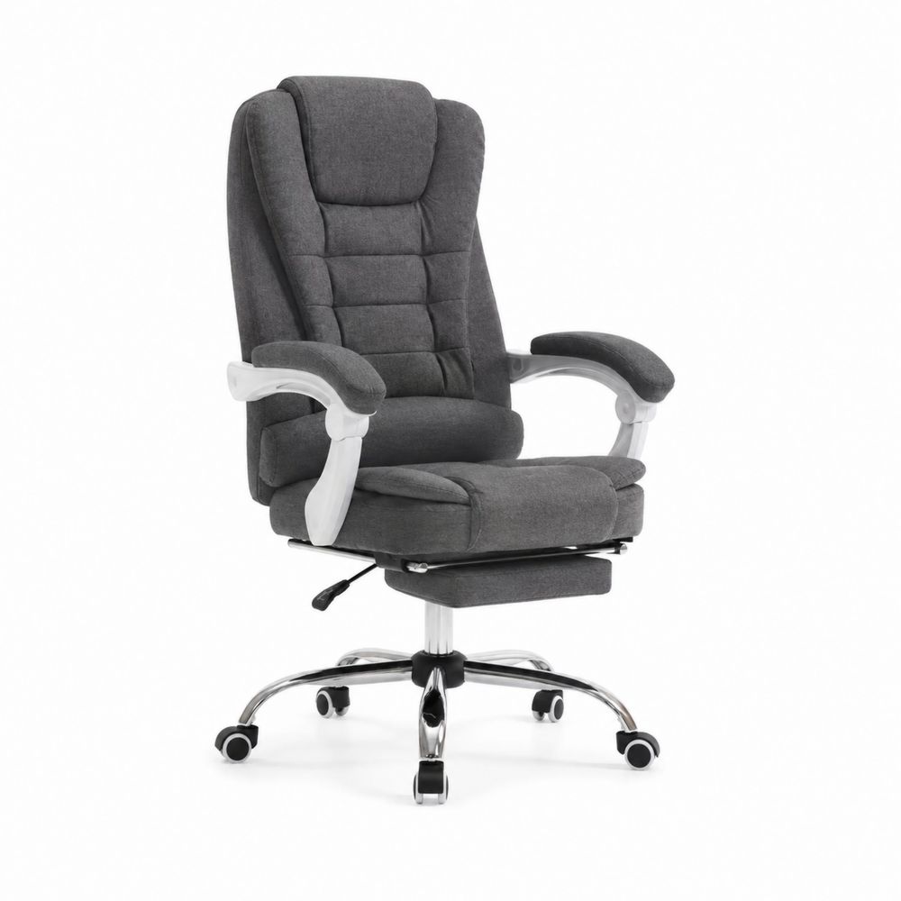 Chaise de bureau en tissu gris avec repose-pieds réglable
