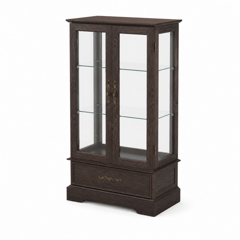 Vitrine en Bois avec Portes en Verre Trempé Chêne Foncé