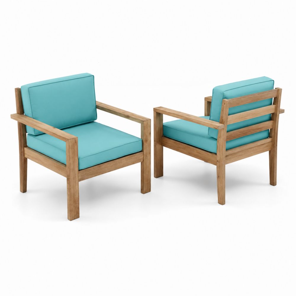 Ensemble de chaises en bois avec coussins turquoise