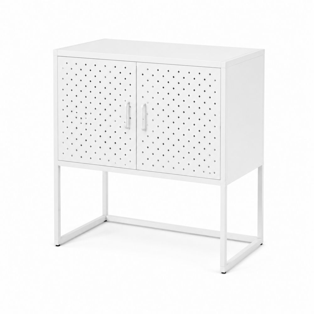 Buffet en Métal Blanc avec Portes Ajourées