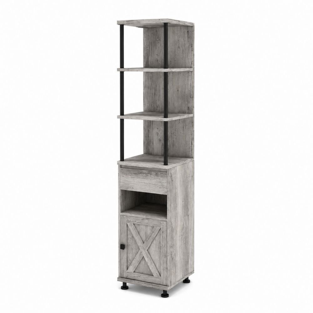 Bibliothèque étagère colonne 4 niveaux en bois avec porte et tiroir 160cm