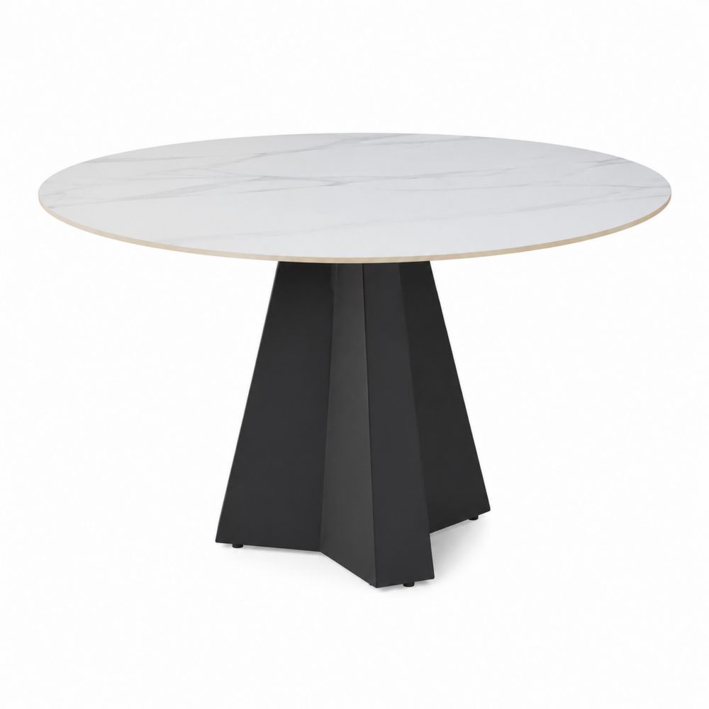 Table ronde en céramique et métal noir, diamètre 120 cm