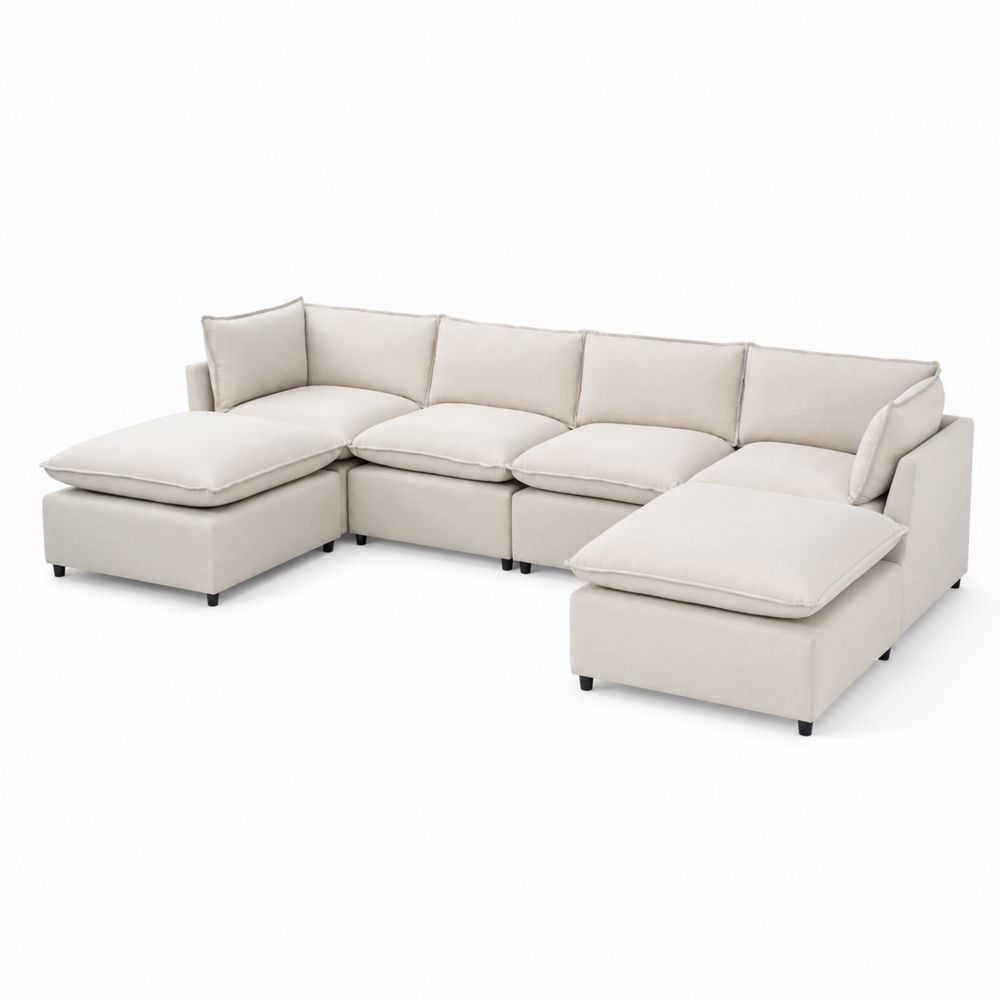 Canapé modulable en L en tissu beige