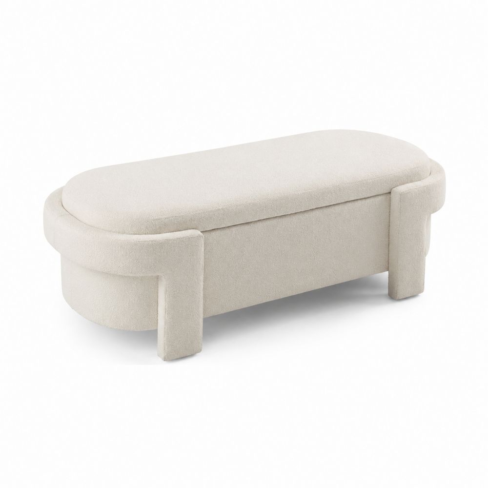 Banc de salon en bois et tissu Beige avec rangement