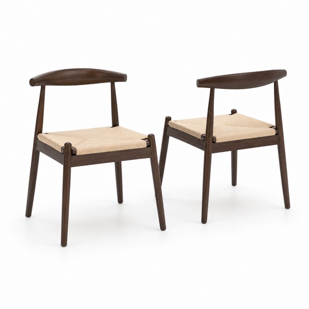Chaises en bois avec assise en corde papier, ensemble de 2