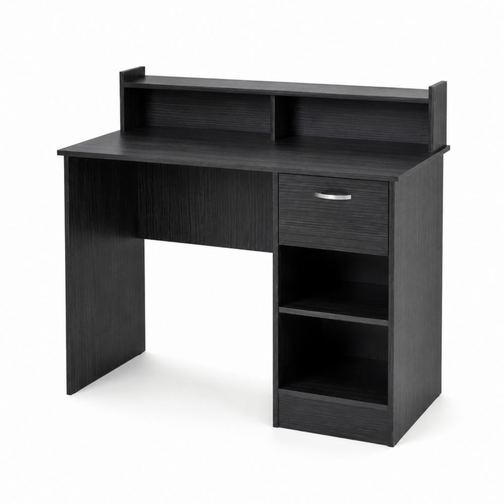 Bureau en bois avec étagères et tiroir Noir