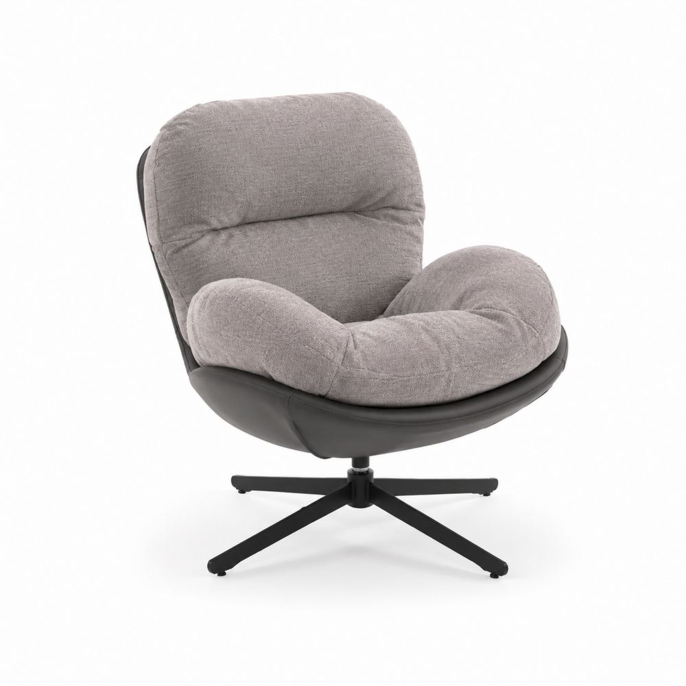 Fauteuil pivotant en tissu et cuir gris avec base en métal