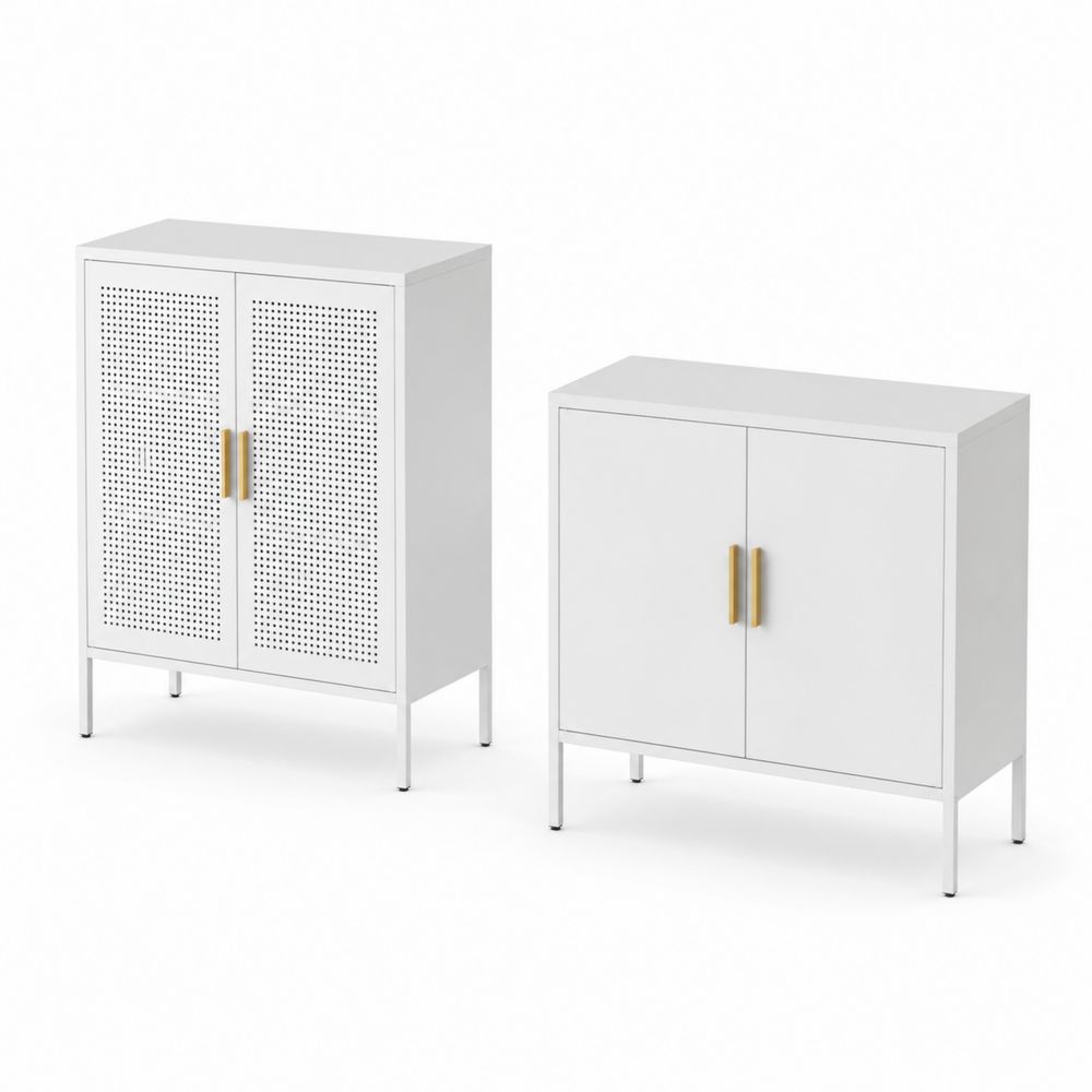 Ensemble de meubles en métal blanc avec portes perforées et pleines