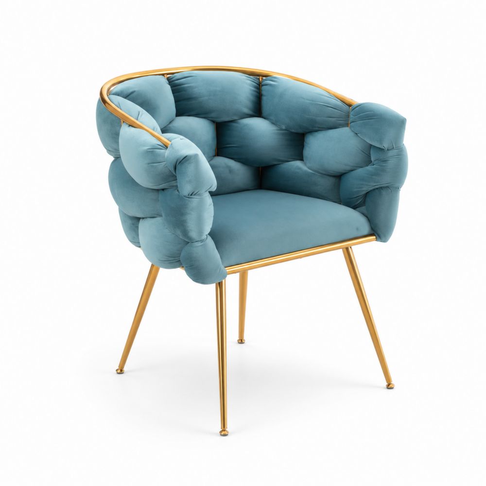 Chaise en velours bleu avec cadre en métal doré