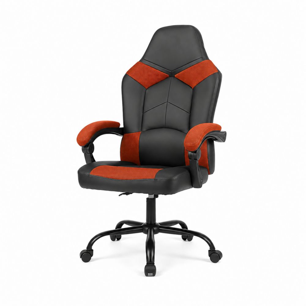 Chaise de bureau en cuir synthétique et tissu noir et rouge